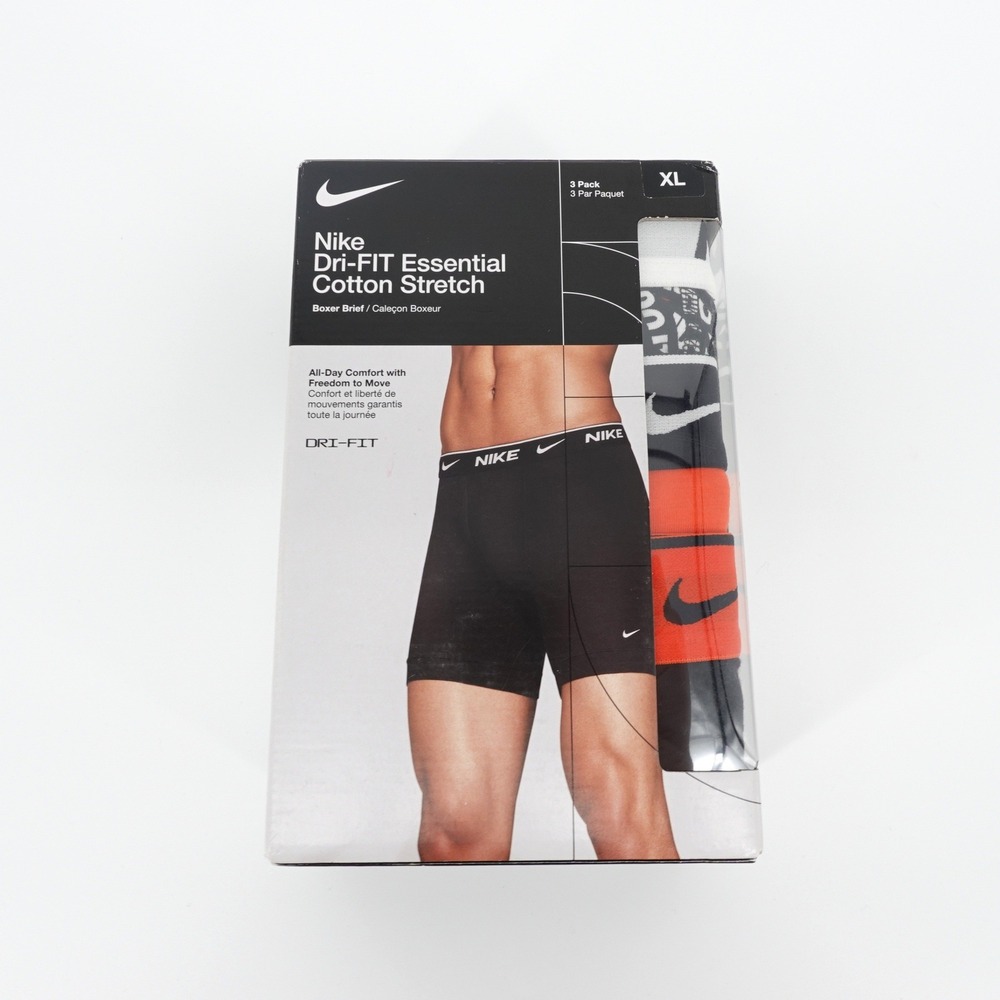 Nike Dri-FIT Mens Essential Cotton Stretch Boxer Briefs 3 Pack XL Multi NEW